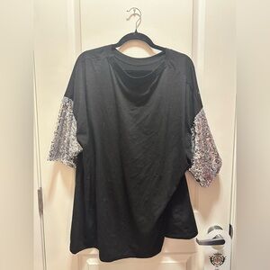Black Women's Sequin Sleeve Top 5XL